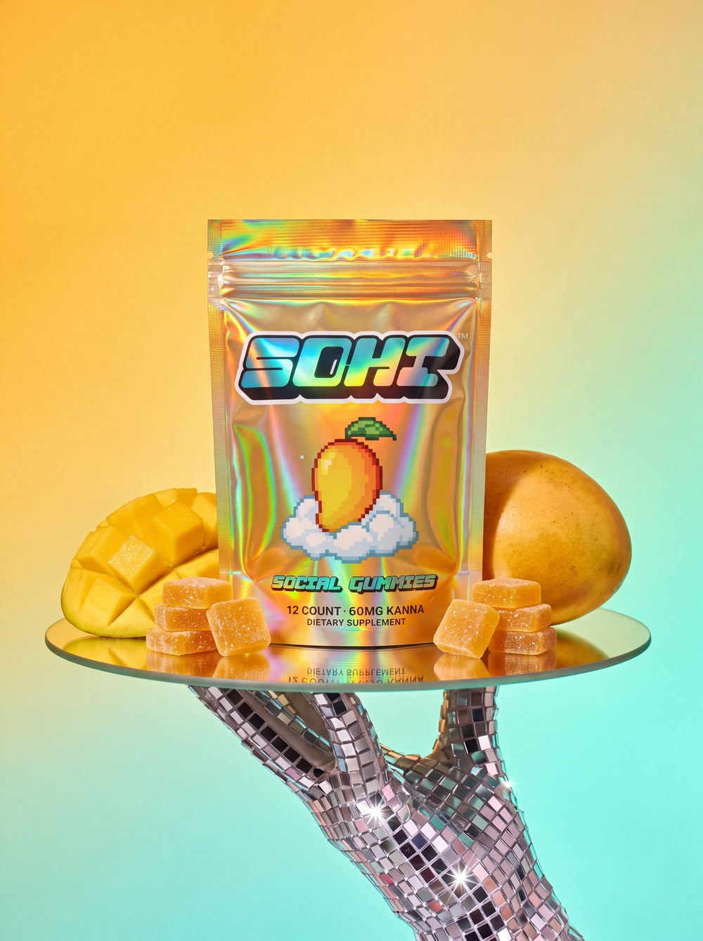 SOHI Mango Dream kanna gummies, 12-count holographic pouch, front