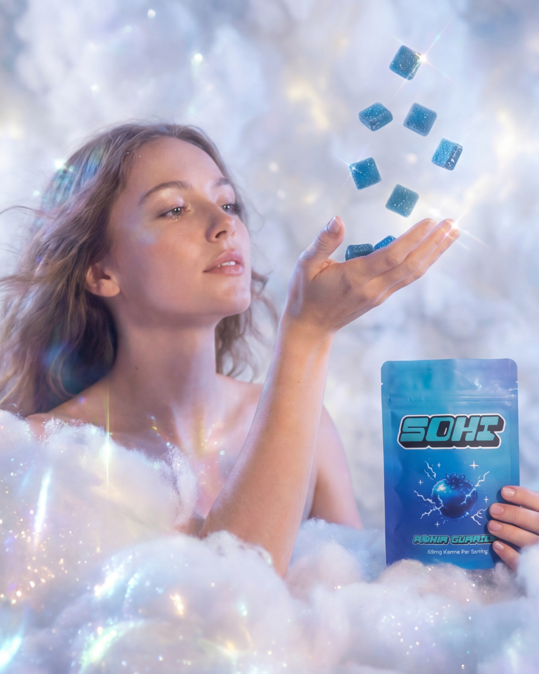 Dreamy cloud shot with SOHI gummies