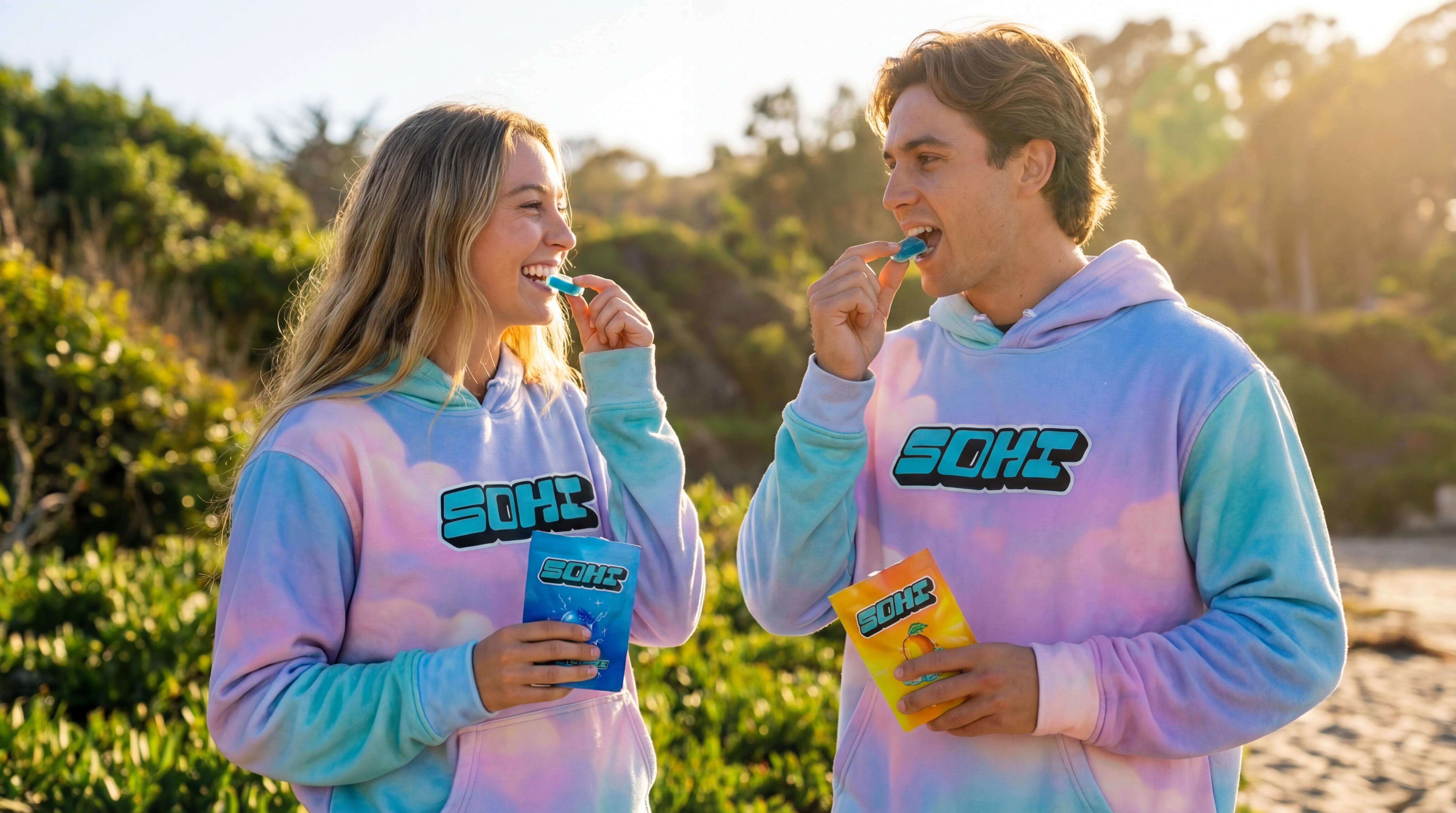 Friends enjoying SOHI gummies together