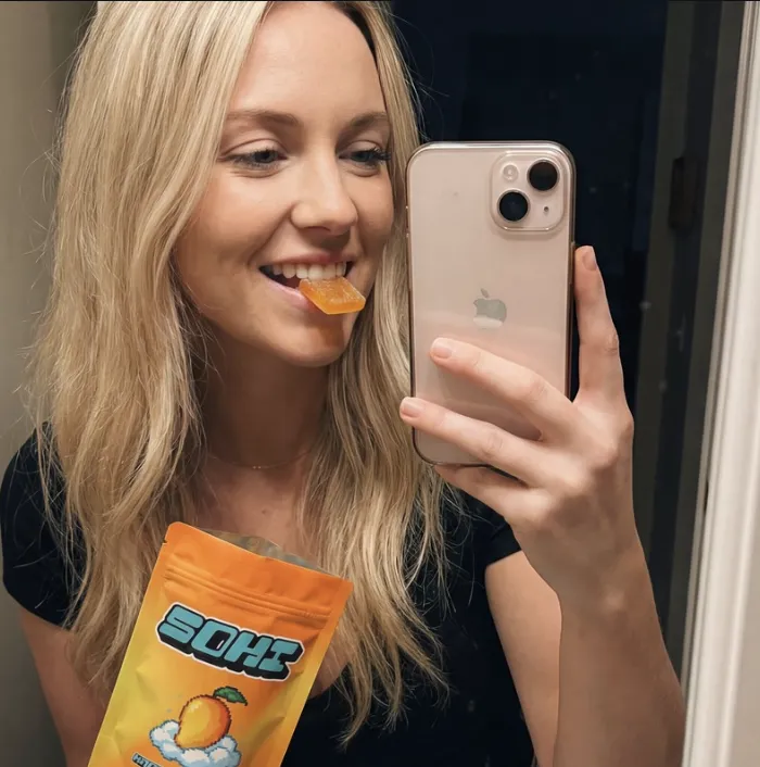 Sarah enjoying SOHI gummies